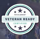 Circle with stars around it and banner that reads Veteran ready PsychArmor certified