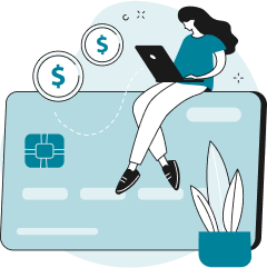 Illustration of person sitting on a credit card