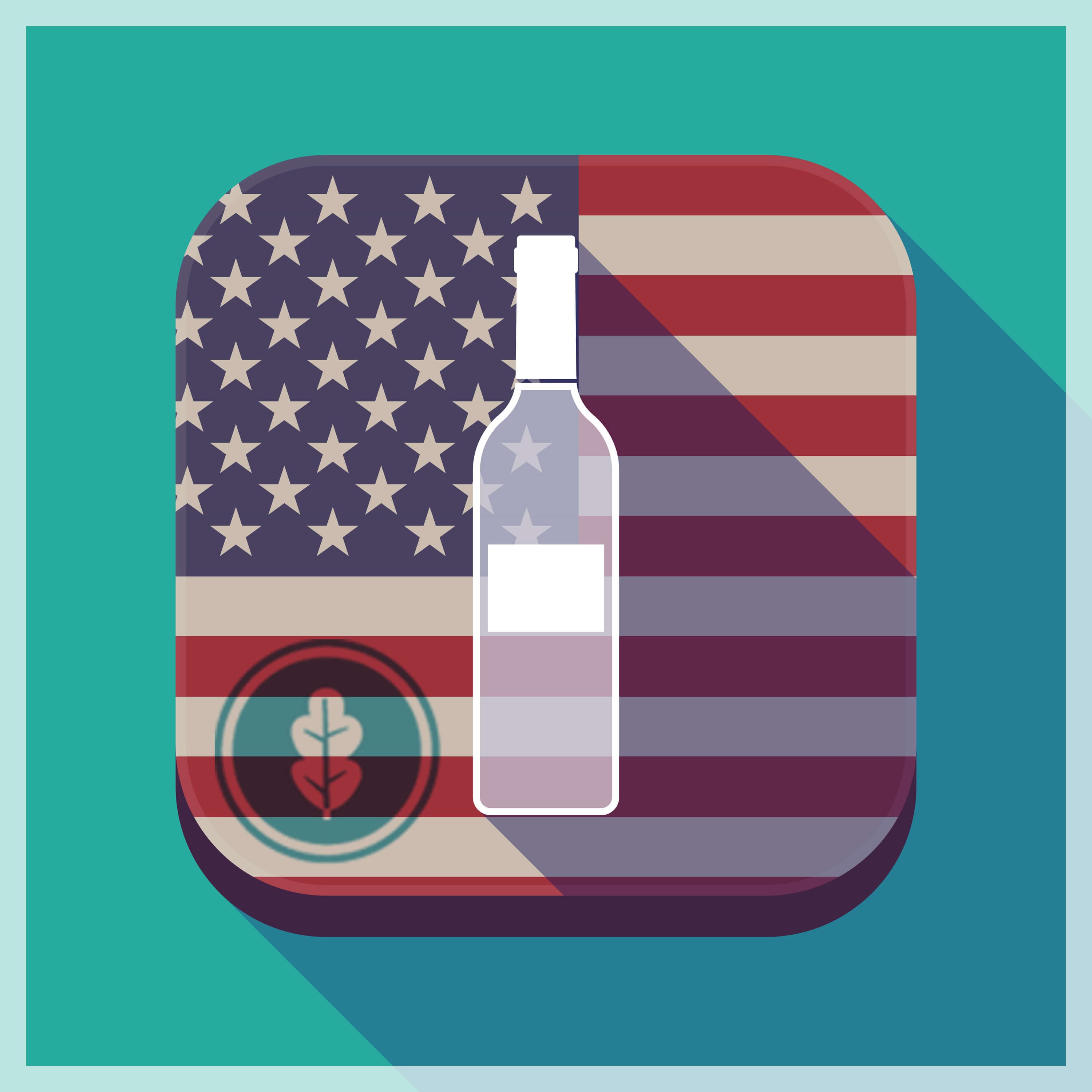 bottle of beer in front of american flag
