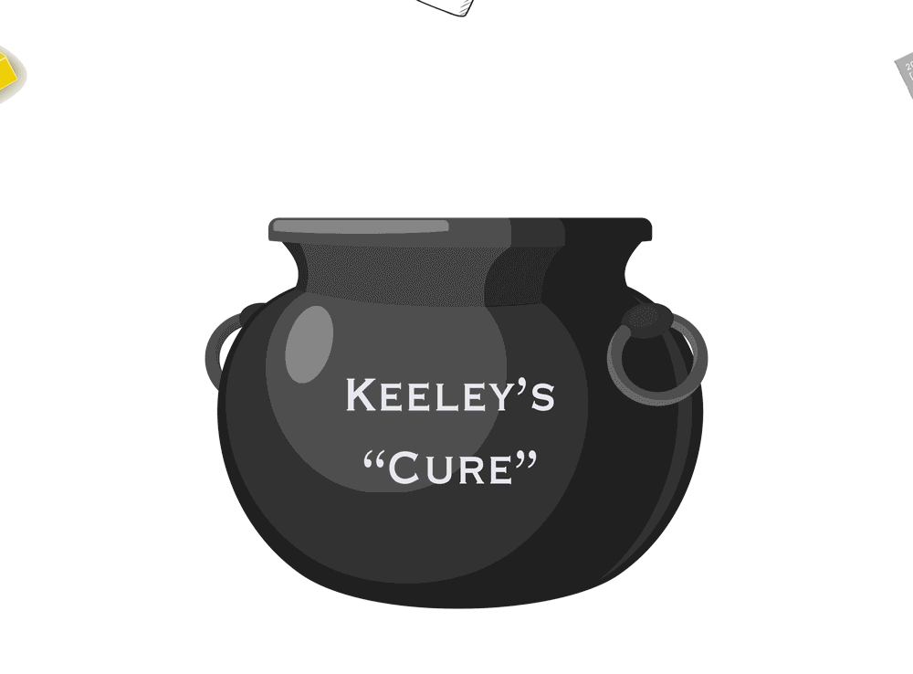 cauldron with gold, mercury, and poison going in